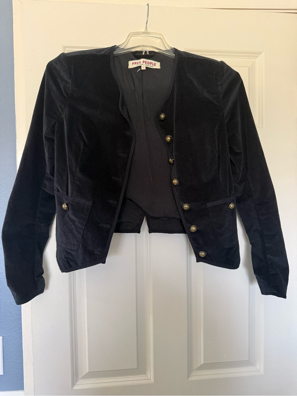 Free People Becky Jacket Black Velvet Button-Front Blazer with Gold Buttons XS - Picture 5 of 13